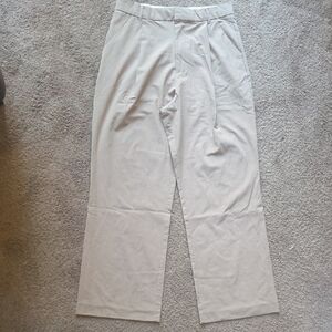 Zara Tan High Waisted Trousers Women’s Size L Wide Leg Tailored Pleated